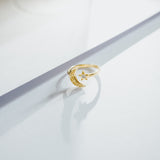 Adjustable Moon Star Ring With Zircon, 24k Gold Plated, and Balinese Pattern