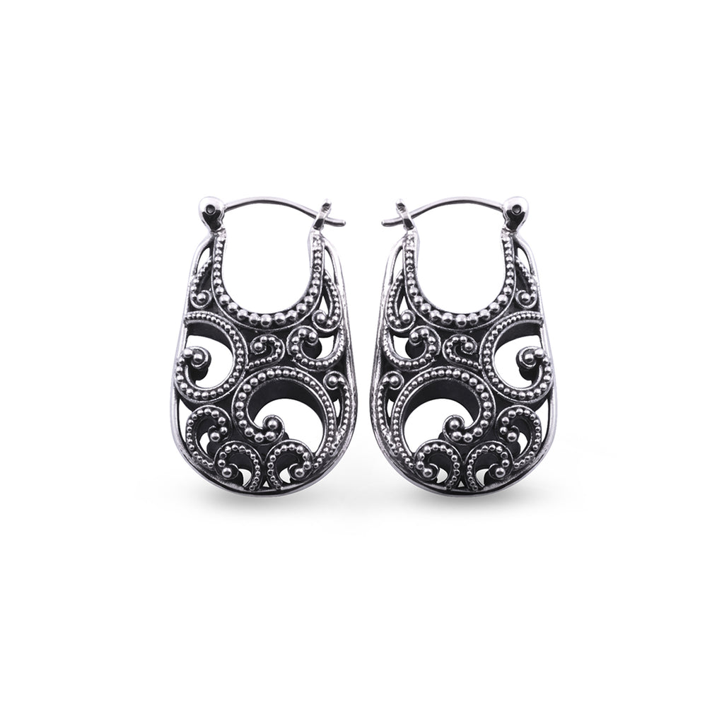Ombak Segara Balinese Hoop Earrings in Sterling Silver
