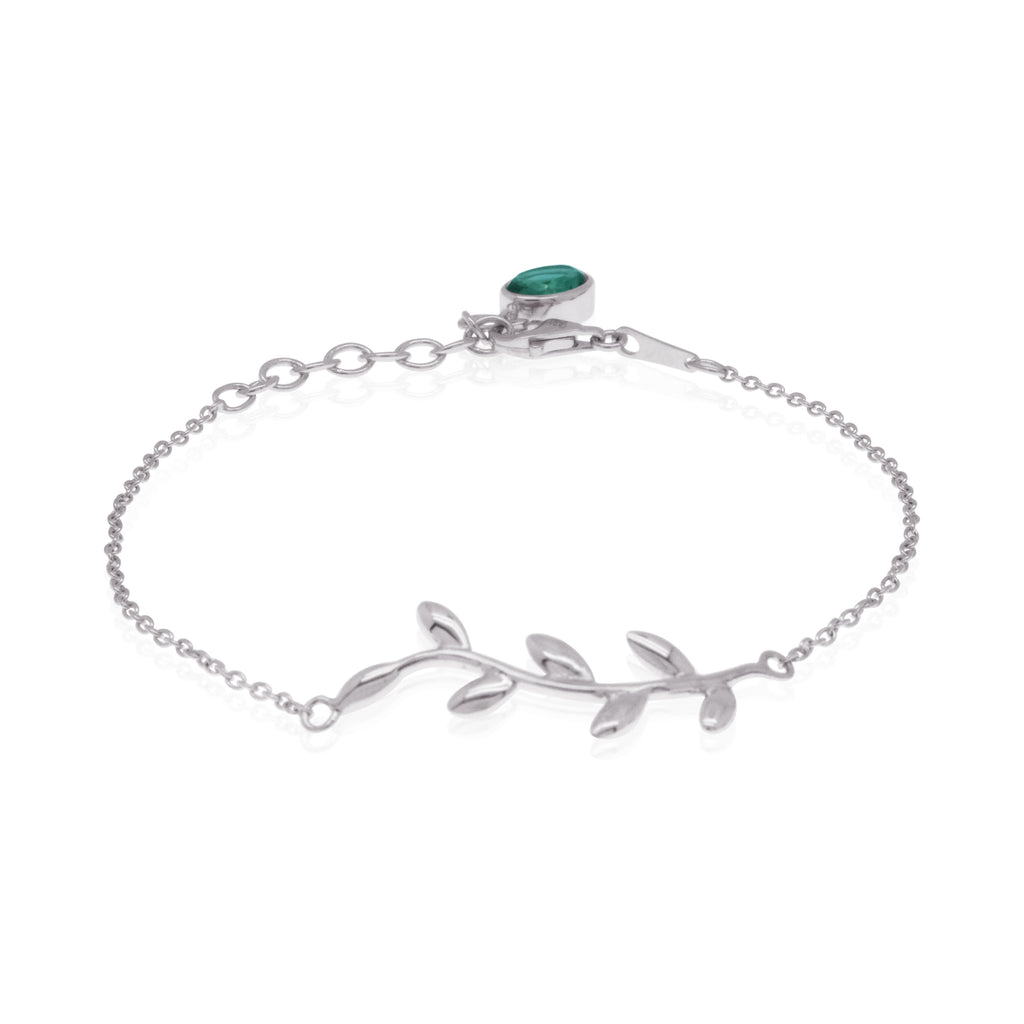 7 Inches Nature Leaf Shape 925 Silver Bracelet With Green Quartz Stone Olivia Collections