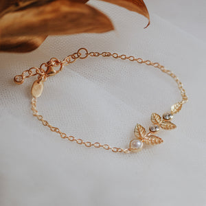 Dainty Pearl Bracelet In Sterling Silver With Zircon and 24k Gold Plated/ Rhodium, Adjustable Size