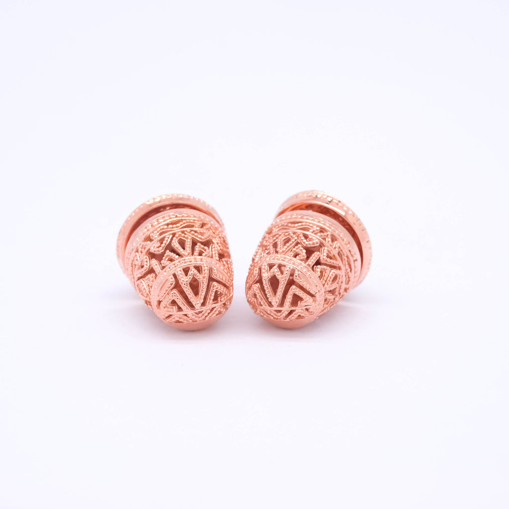 Large Stud Earrings With Rose Gold Plated And Classic Balinese Fabric pattern Songket Collections