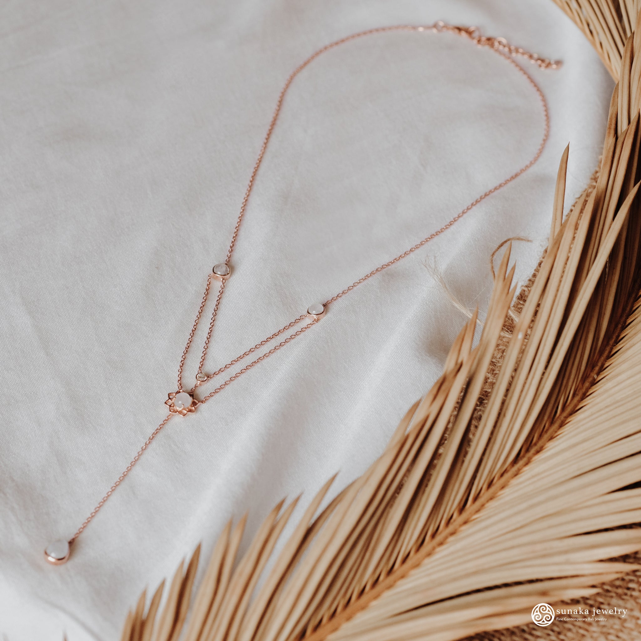 Moonstone Layered Necklace Rose Gold Plated in Sterling Silver