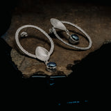 Dulcet Statement Earring With Dark Bottom Pearl And Hammer Texture