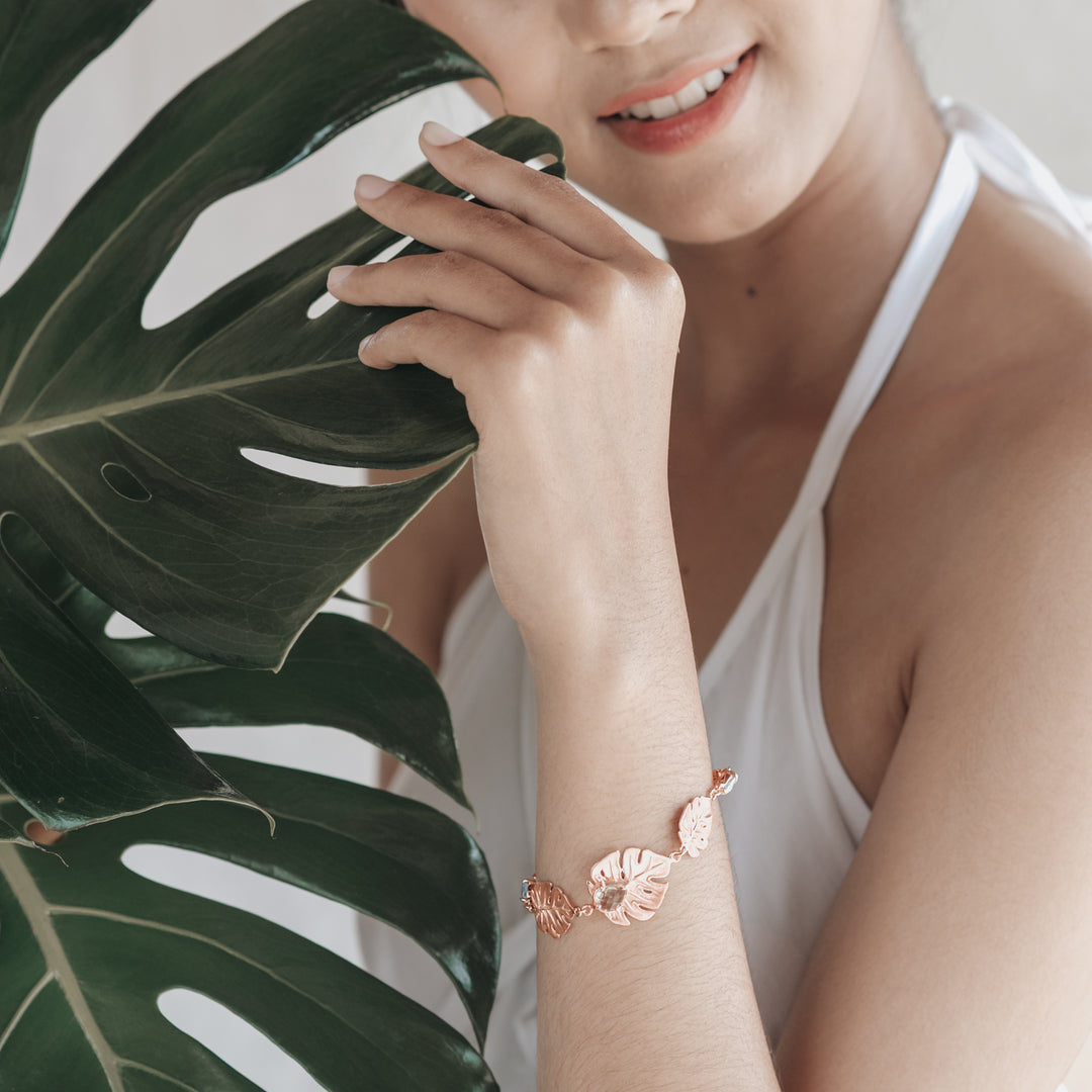 Monstera Bracelet Sterling Silver 925 Rose Gold Plated  Sunaka Jewelry