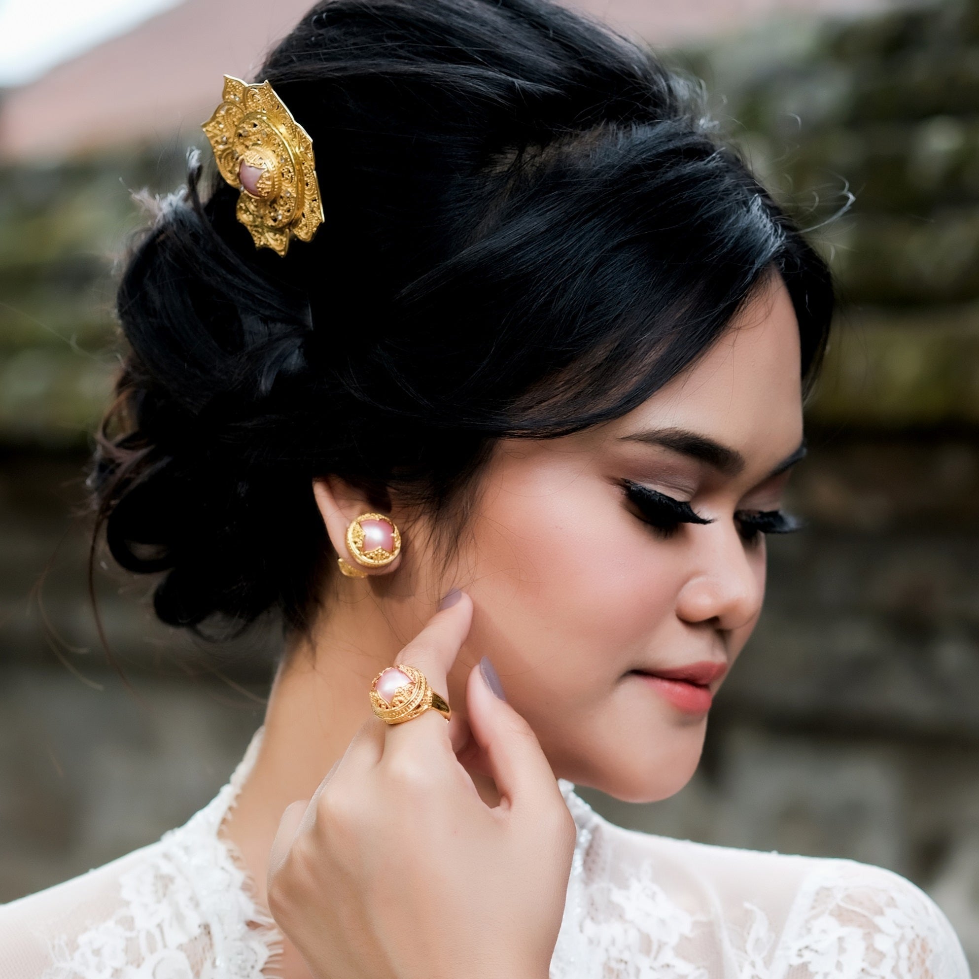 Padma Acala Balinese Traditional Hairpiece 22K Gold Over Sterling Silver