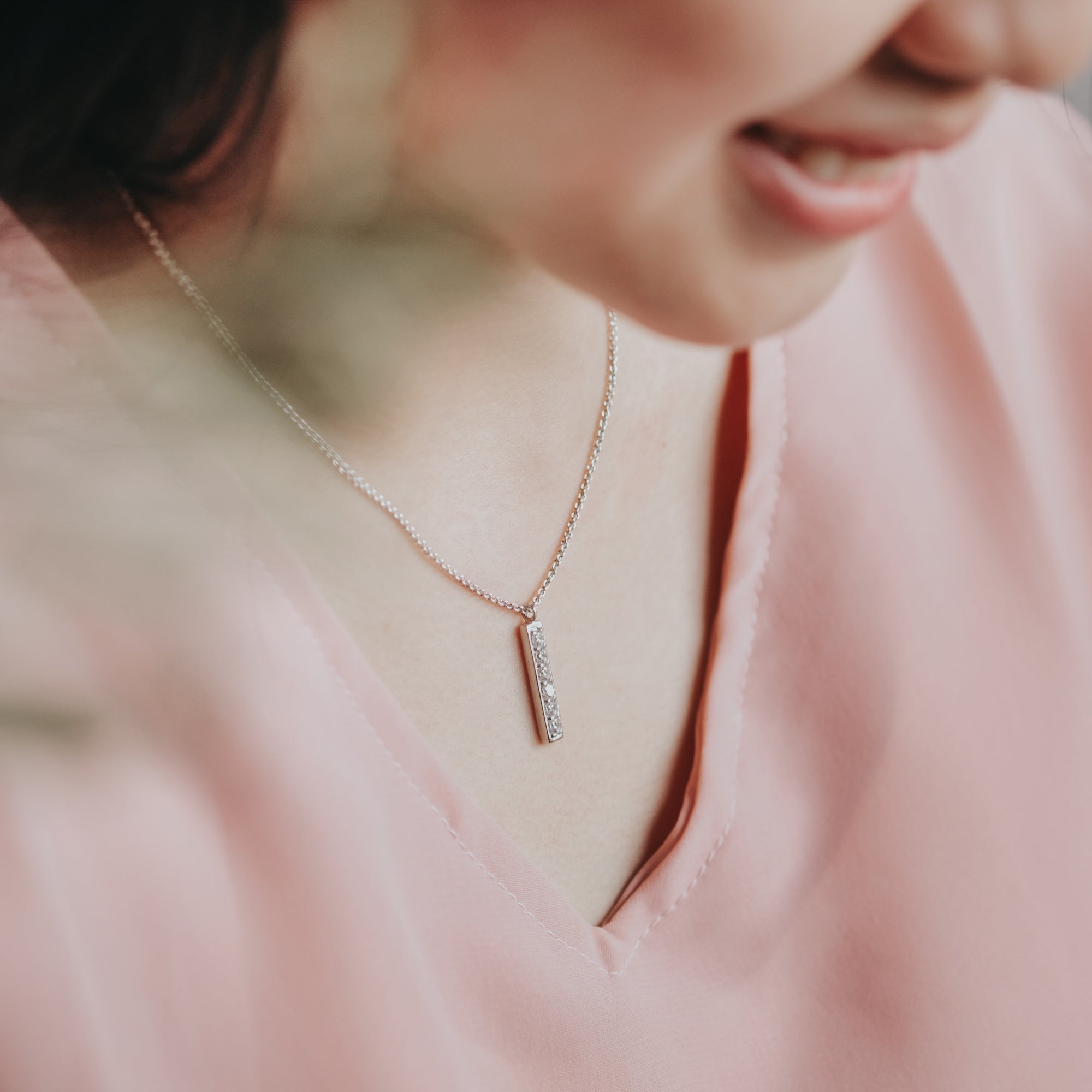 Minimalist Bar Drop Necklace in 925 Silver With White Zircon