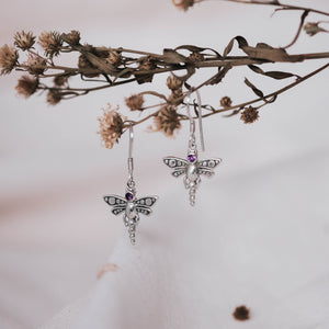 Dragonfly Gemstone Dangle Earrings in Sterling Silver