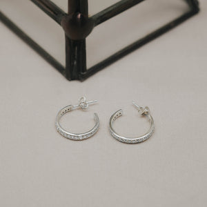 Simple Bar Hoop Earrings In 925 Silver With White Zircon